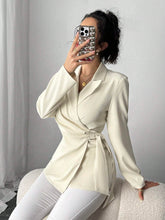 Privé Turn-Down Collar Long Sleeve Tie Side Shirt, Elegant Office Wear Top